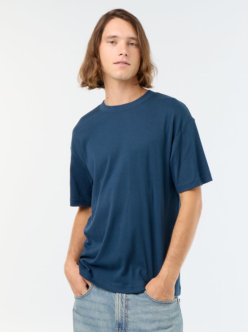 T-shirt col rond en coton Bleu - Kiabi