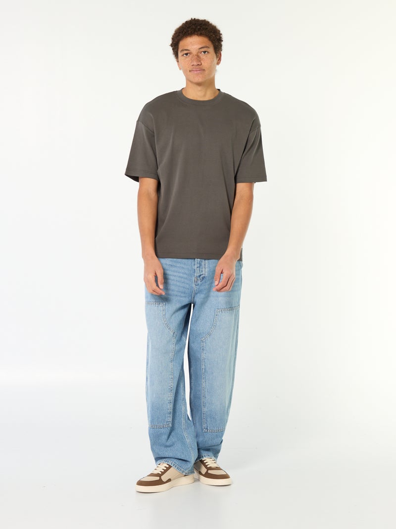 T-shirt col rond en coton Gris - Kiabi