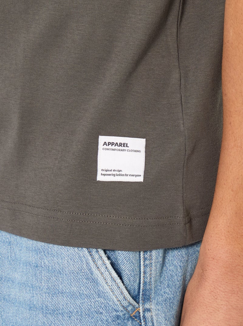 T-shirt col rond en coton Gris - Kiabi