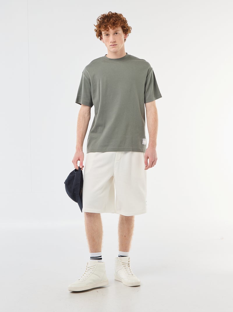 T-shirt col rond en coton Kaki - Kiabi