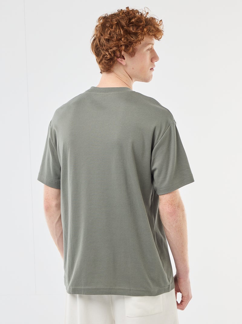 T-shirt col rond en coton Kaki - Kiabi