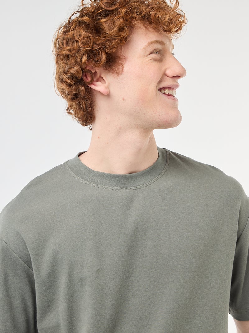 T-shirt col rond en coton Kaki - Kiabi