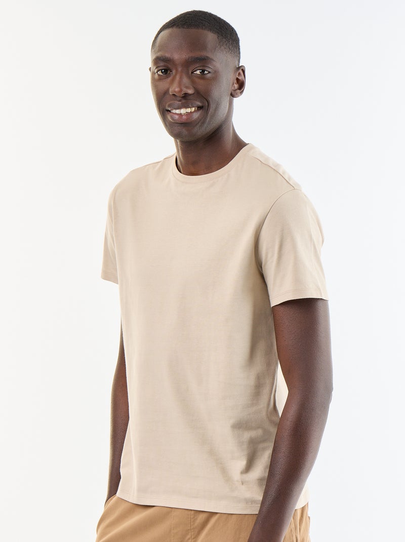 T-shirt col rond homme en jersey uni Beige - Kiabi