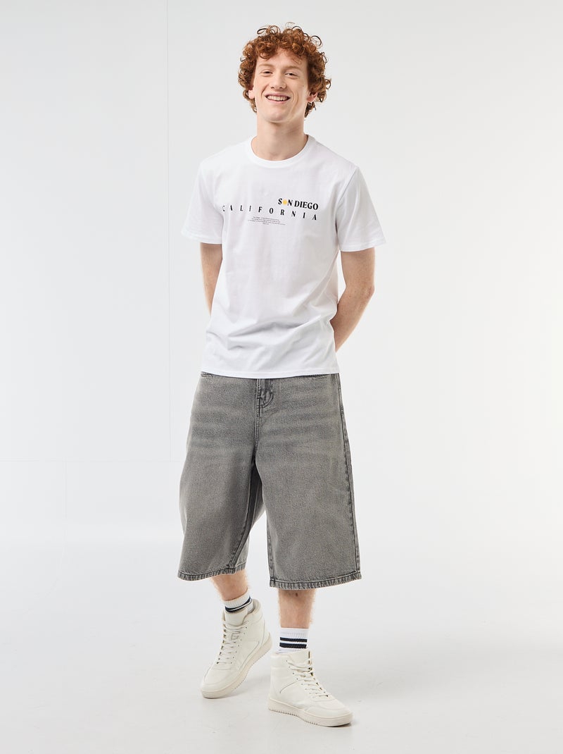 T-shirt col rond imprimé en coton Blanc - Kiabi