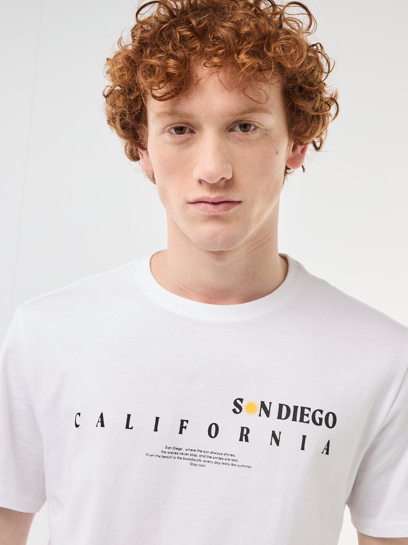 T-shirt col rond imprimé en coton Blanc - Kiabi