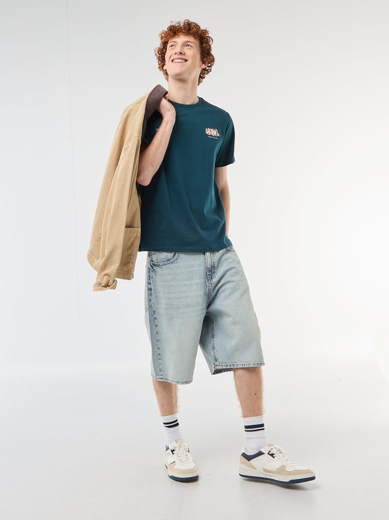 T-shirt col rond imprimé en coton Bleu - Kiabi