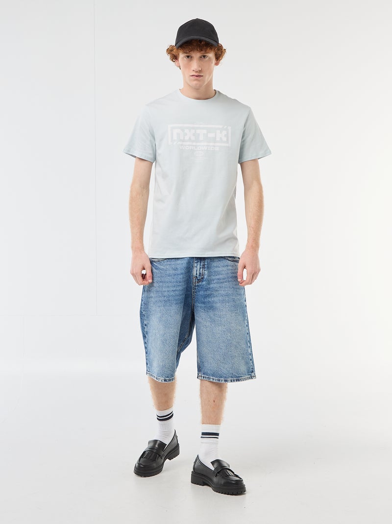 T-shirt col rond imprimé en coton Gris - Kiabi