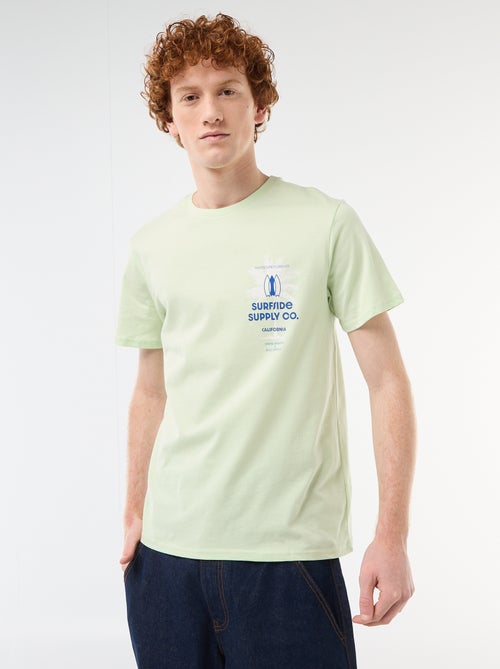 T-shirt col rond imprimé en coton - Kiabi