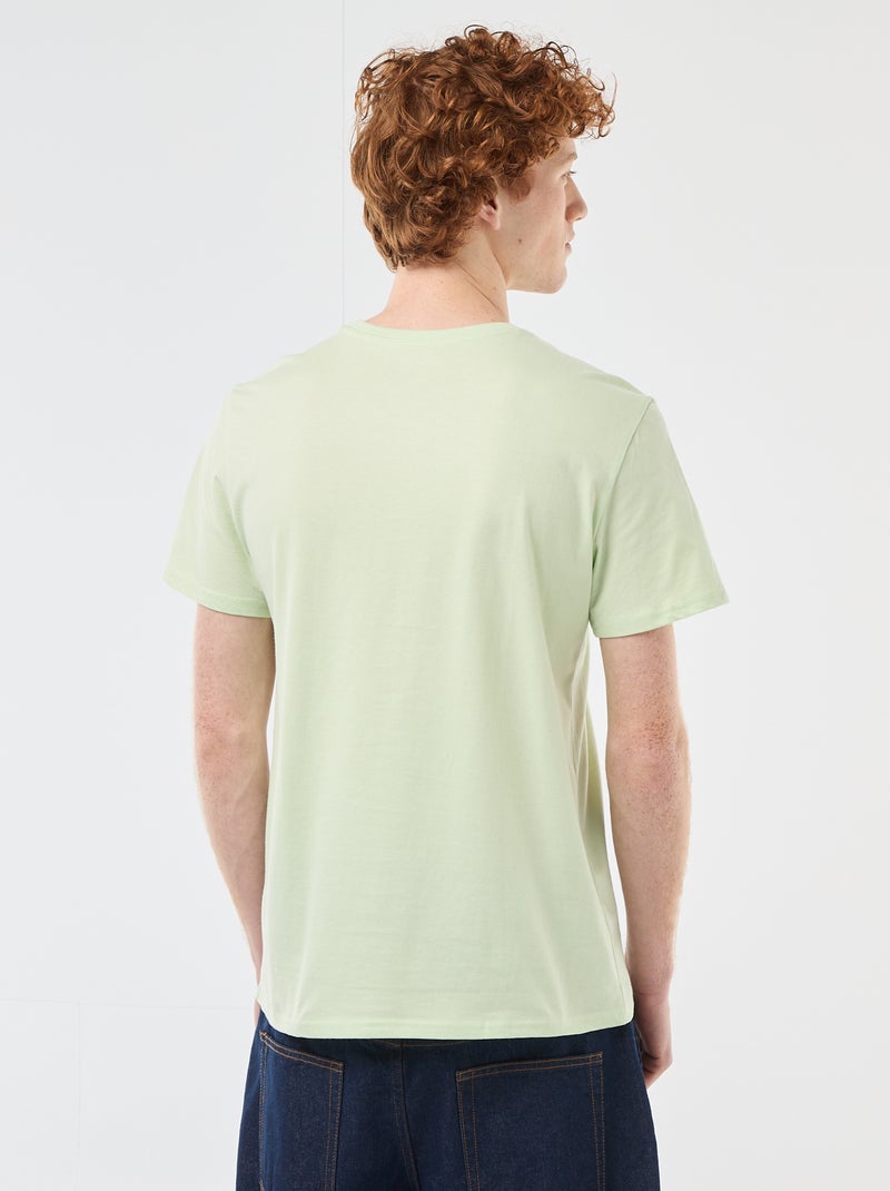 T-shirt col rond imprimé en coton Vert - Kiabi