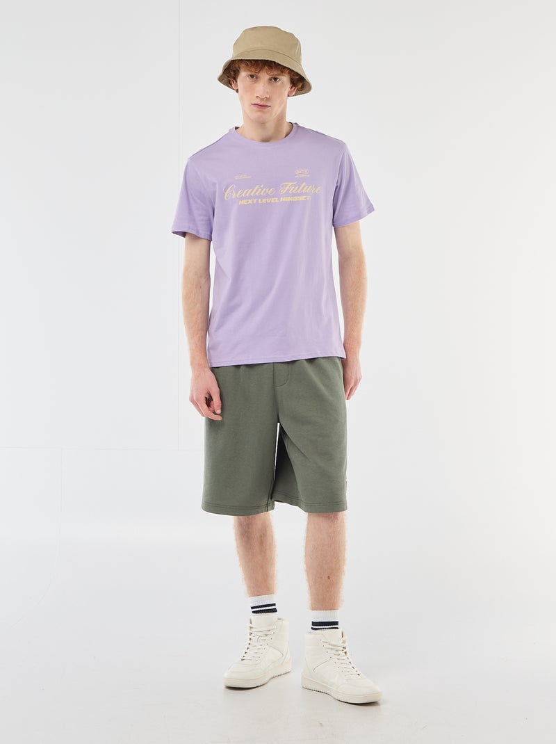 T-shirt col rond imprimé en coton Violet - Kiabi