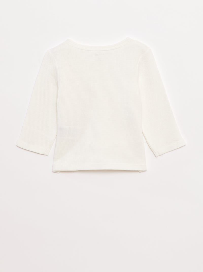 T-shirt col tunisien en maille gaufrée Blanc - Kiabi