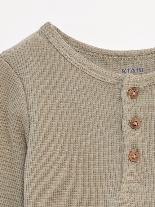 T-shirt col tunisien en maille gaufrée - Kiabi