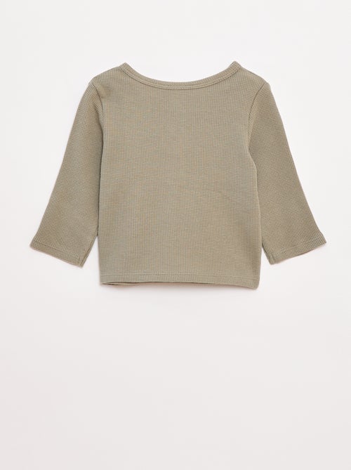 T-shirt col tunisien en maille gaufrée - Kiabi