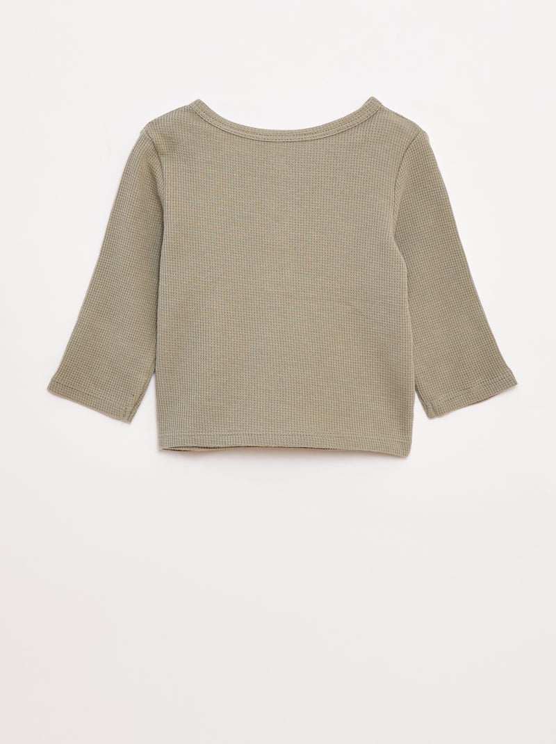 T-shirt col tunisien en maille gaufrée Vert - Kiabi