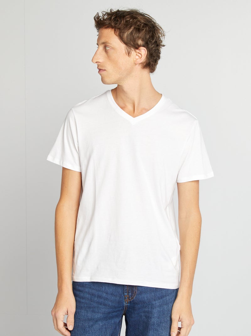 T-shirt col V Blanc - Kiabi