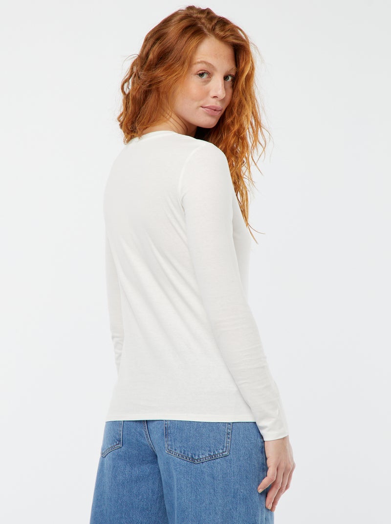 T-shirt col V Blanc cassé - Kiabi