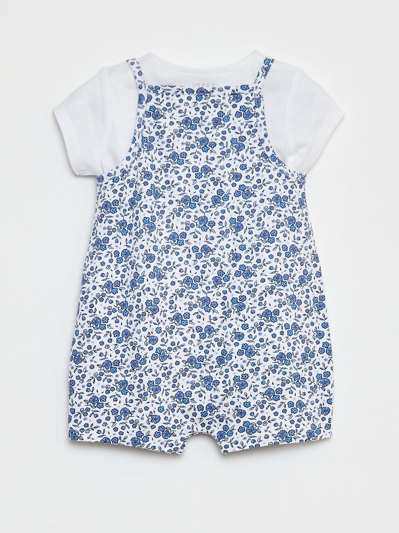 T-shirt + combishort à imprimé fleuri - 2 pièces Blanc/bleu - Kiabi