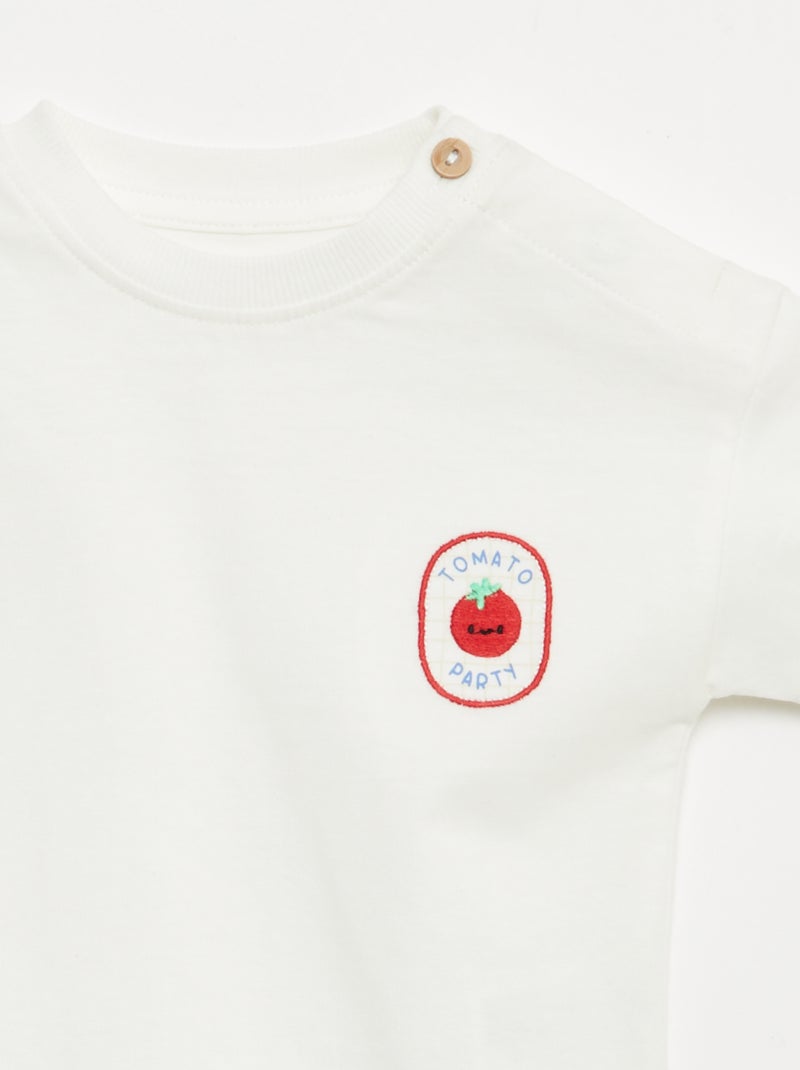 T-shirt con ricamo sul petto Bianco - Kiabi