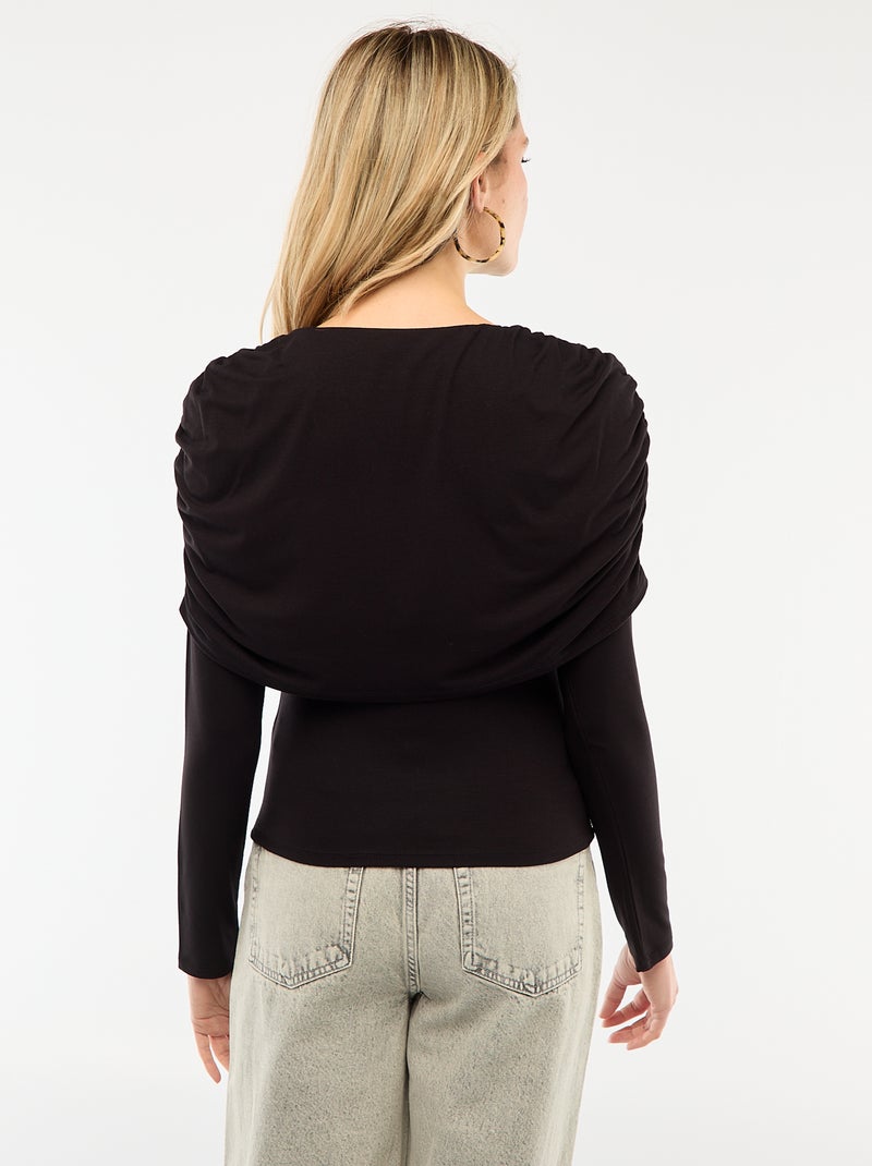T-shirt con scollo a barca drappeggiato Nero - Kiabi