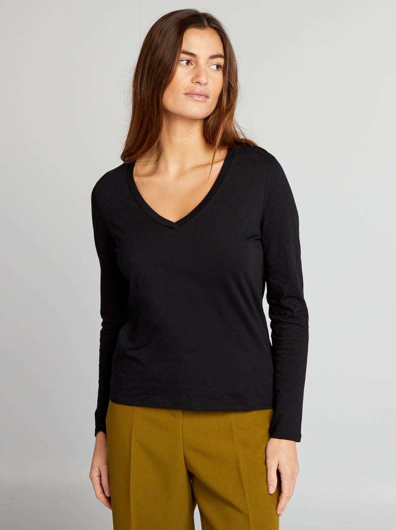 T-shirt con scollo a V nero - Kiabi