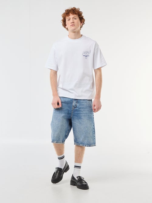 T-shirt con stampe davanti e dietro in cotone tinta unita - Kiabi