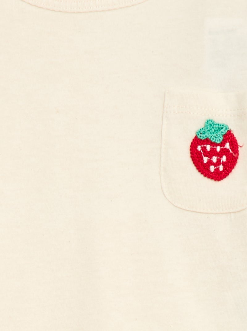 T-shirt con tasca fantasia e ricamo Bianco - Kiabi
