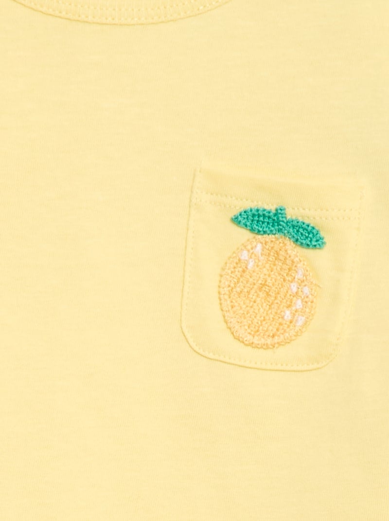 T-shirt con tasca fantasia e ricamo Giallo - Kiabi