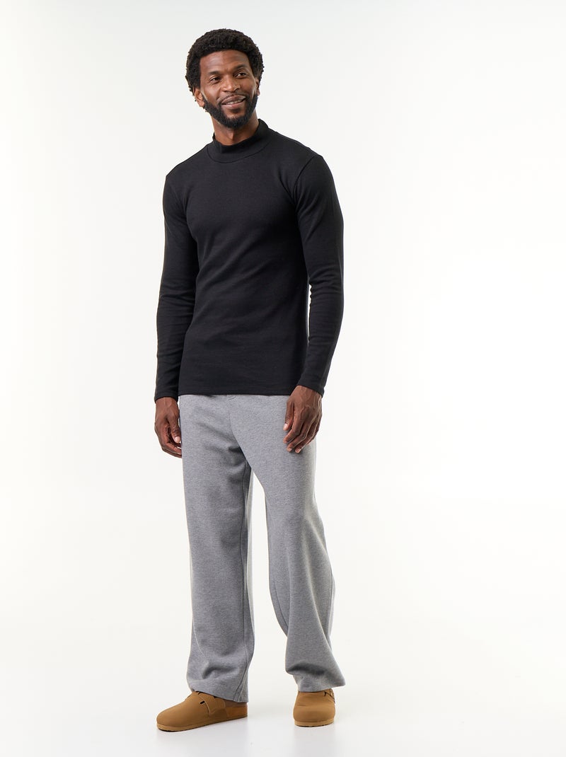 T-shirt côtelé à col montant et manches longues Noir - Kiabi