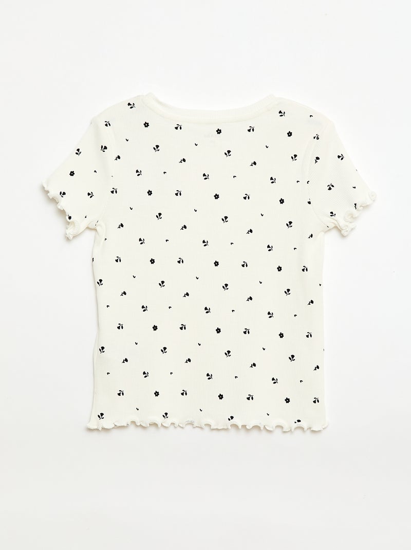 T-shirt côtelé à manches courtes volantées Beige - Kiabi