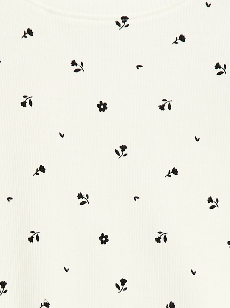 T-shirt côtelé à manches courtes volantées Beige - Kiabi