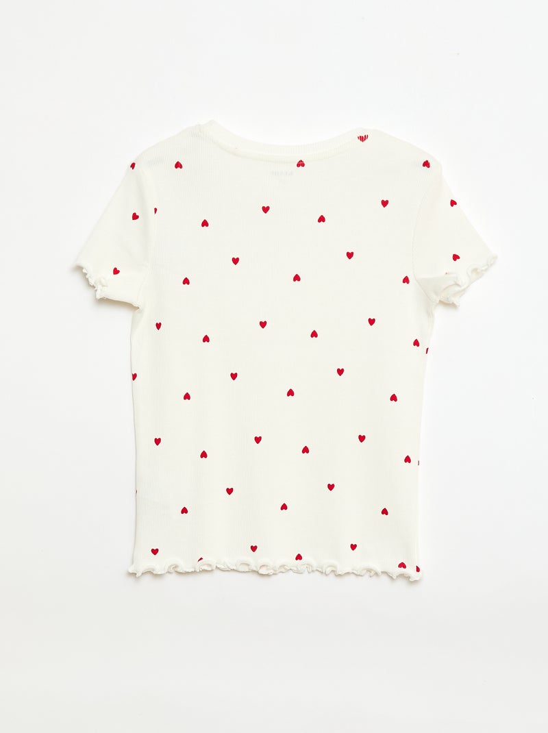 T-shirt côtelé à manches courtes volantées Blanc - Kiabi