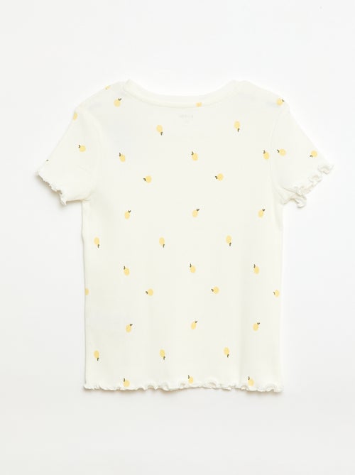 T-shirt côtelé à manches courtes volantées - Kiabi