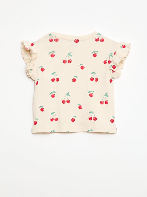 T-shirt côtelé à manches courtes volantées - Kiabi