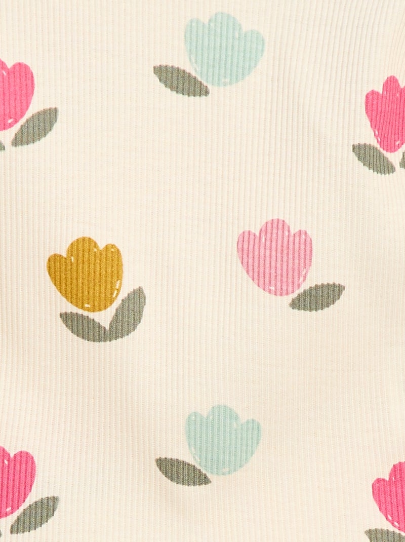 T-shirt côtelé à manches courtes volantées Blanc - Kiabi