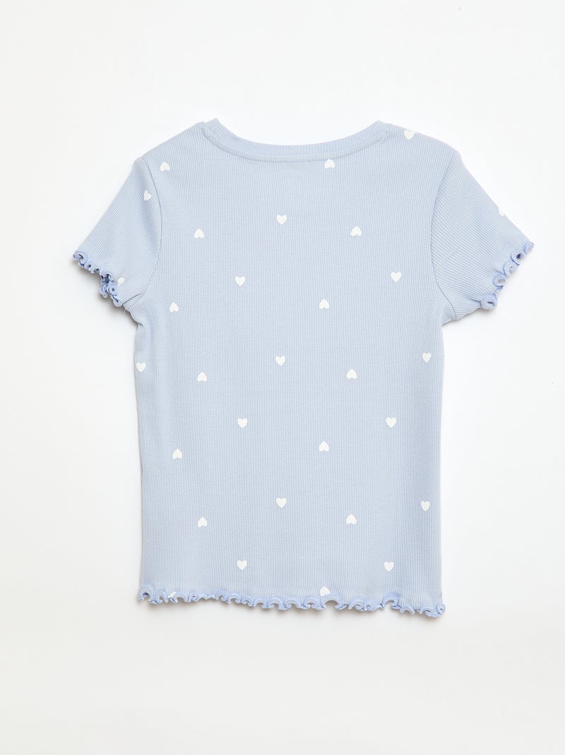 T-shirt côtelé à manches courtes volantées Bleu - Kiabi