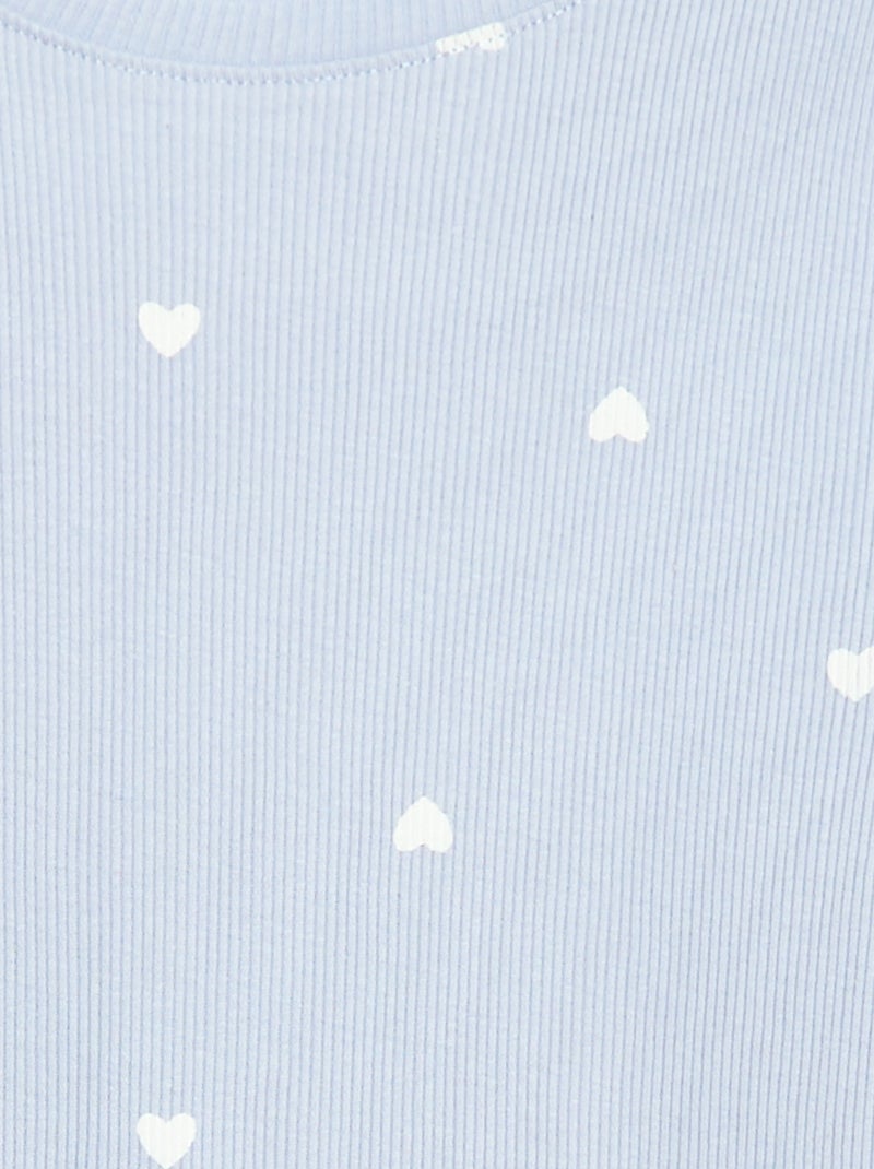 T-shirt côtelé à manches courtes volantées Bleu - Kiabi