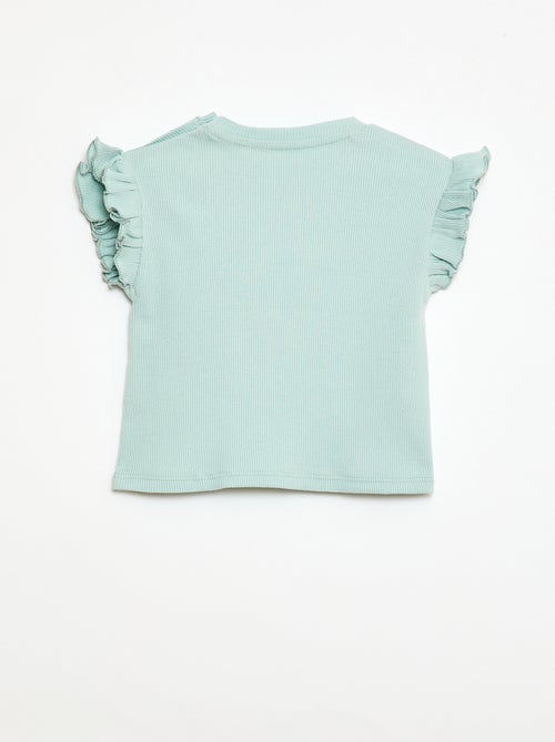 T-shirt côtelé à manches courtes volantées - Kiabi
