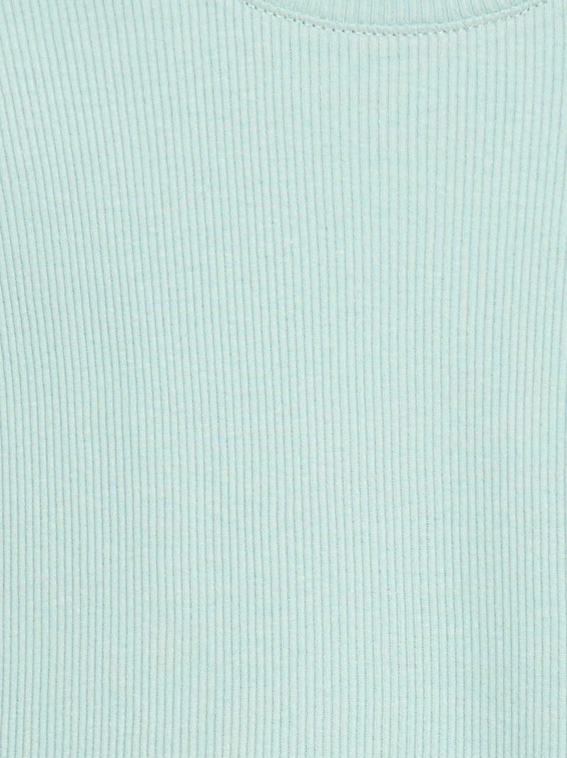 T-shirt côtelé à manches courtes volantées Bleu - Kiabi