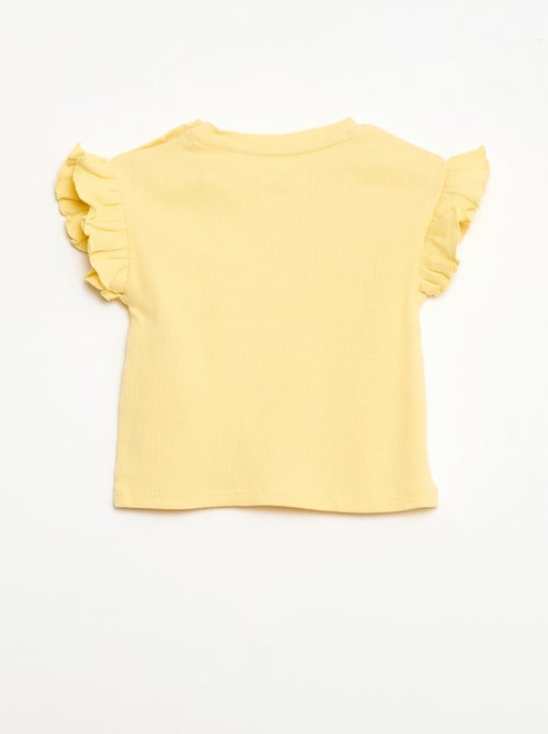 T-shirt côtelé à manches courtes volantées - Kiabi