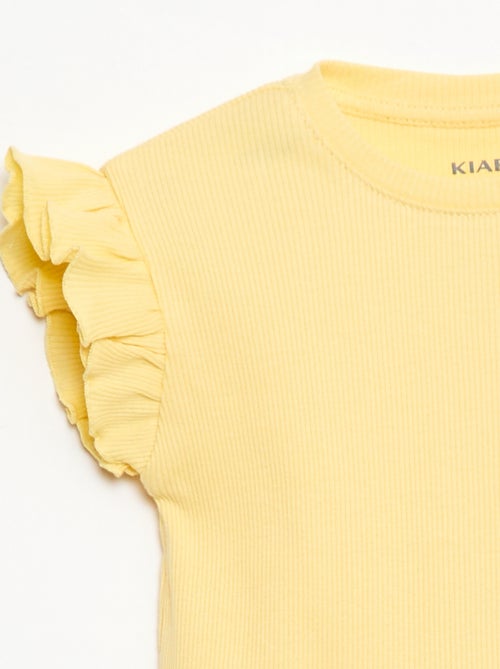 T-shirt côtelé à manches courtes volantées - Kiabi