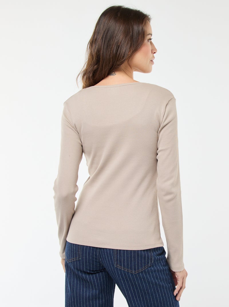 T-shirt côtelé à manches longues Beige - Kiabi
