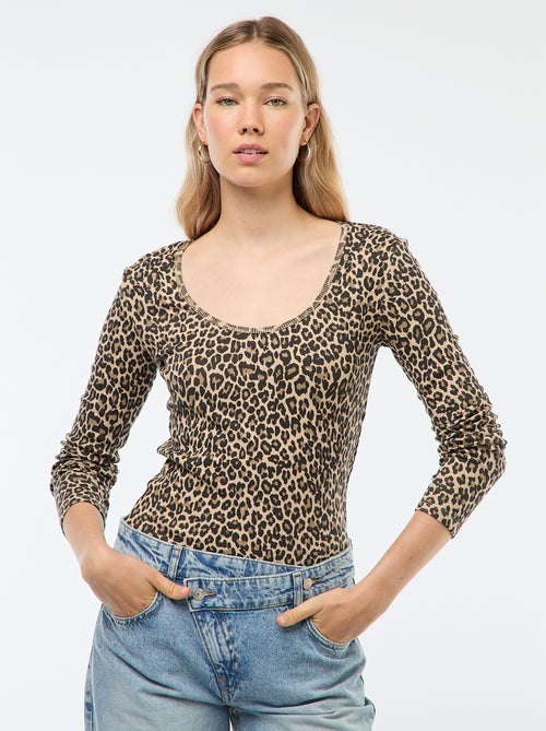 T-shirt côtelé à manches longues - Kiabi