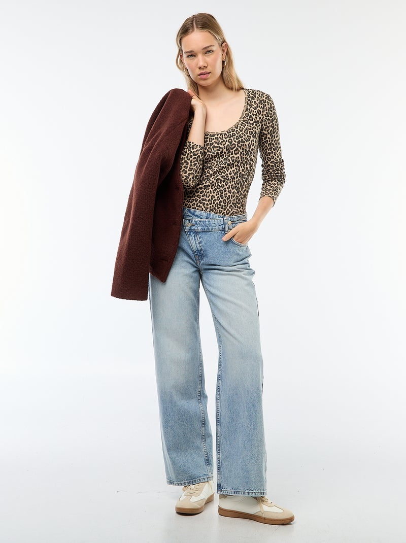 T-shirt côtelé à manches longues Beige - Kiabi