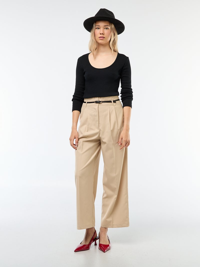 T-shirt côtelé à manches longues Noir - Kiabi