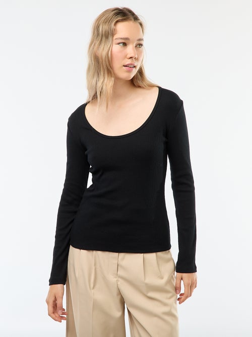 T-shirt côtelé à manches longues - Kiabi