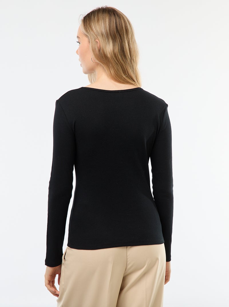 T-shirt côtelé à manches longues Noir - Kiabi