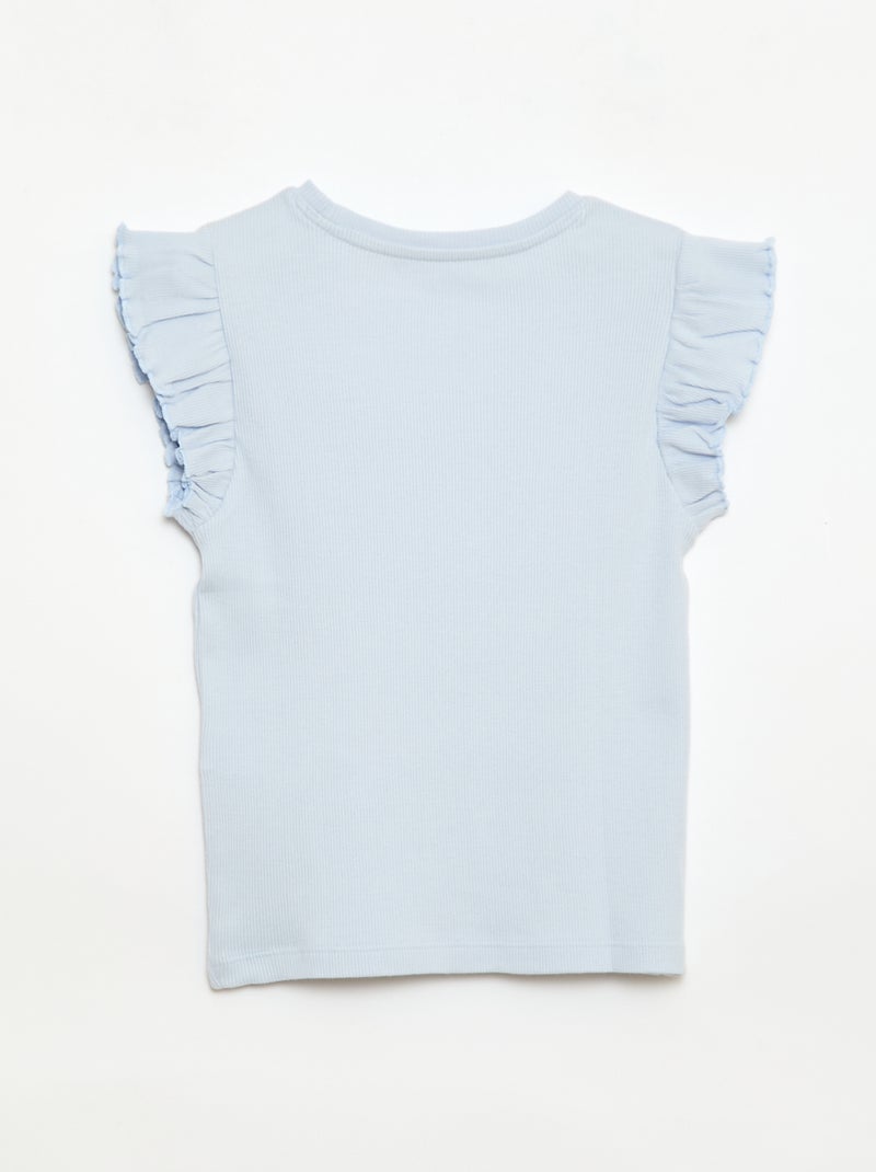 T-shirt côtelé à manches volantées Bleu - Kiabi