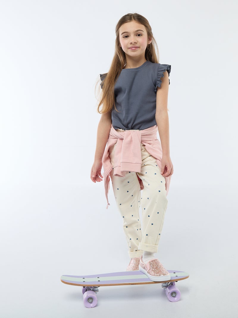 T-shirt côtelé à manches volantées Gris - Kiabi