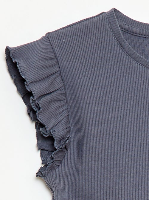 T-shirt côtelé à manches volantées - Kiabi