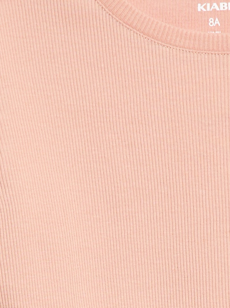 T-shirt côtelé à manches volantées Rose - Kiabi